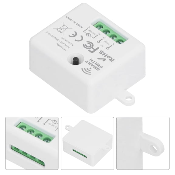 Rupoun 433MHz 10A Mini Switch Module Smart Wireless Home Remote Control Light Switch Board AC 85-240V for Home Improvement and Automation, White, 1.9x1.6 inches / 4.8x4 cm