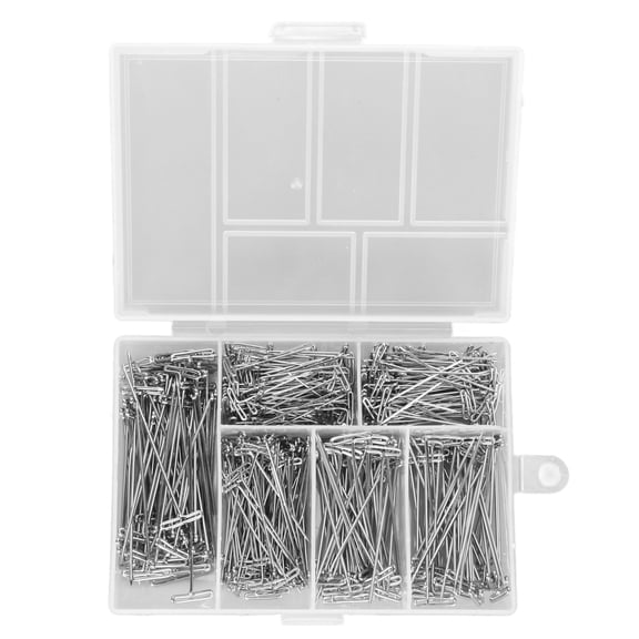 Rupoun 450pcs T Pins Rust Proof Steel Assorted Long Straight Pins with Clear Box for Wig Making Crafts Sewing (12 inches / 30.4 cm)