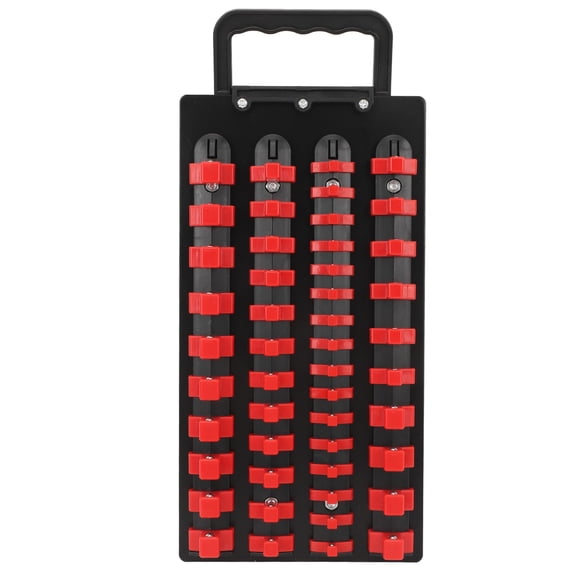 Rupoun 48 Piece Socket Organizer Tray Portable Socket Rail Holder with Handle 1/2-Inch 3/8-Inch 1/4-Inch Clips Red