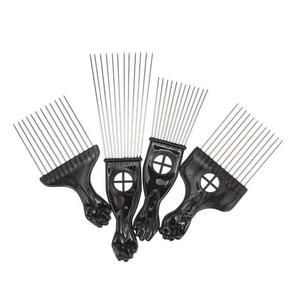 Rupoun 4PCS Black Comb Set Metal Afro Hair Style Comb Curly Hair Steel Needle Hairdressing Tools (10.6 inches / 27 cm)
