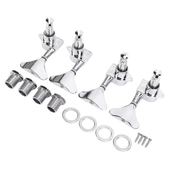 Rupoun 4PCS Sealed Guitar Tuning Pegs 2L and 2R Replacement Tuning Keys for 4 String Electric Bass Guitars, Alloy Steel Machine Heads with Mounting Hardware, Silver (3.15 inches / 8 cm)