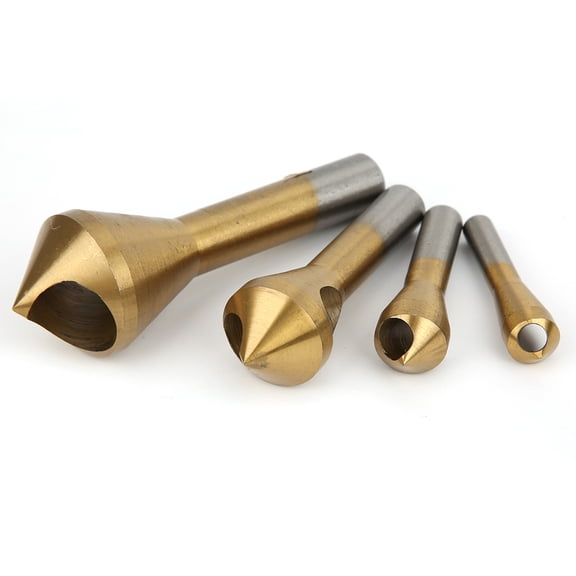 Rupoun 4Pcs Chamfering Device Single Inclined Hole Chamfer Cutter Deburring Drill Bits 90 Degrees Titanium Coated Heavy Duty Gold Finish Industrial Woodworking Hardware Set (9.00 inches / 22.86 cm)
