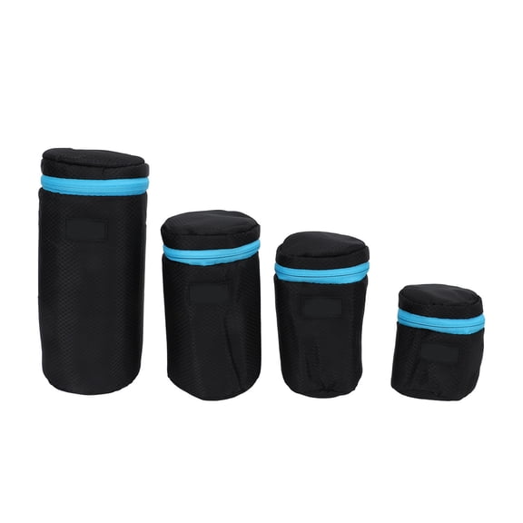 Rupoun 4Pcs DSLR Camera Lens Pouch Set Neoprene Waterproof Soft Bag Case with Zipper and Metal Buckle for Photographers Protective Storage Multiple Sizes Black (10 inches / 25.4 cm)