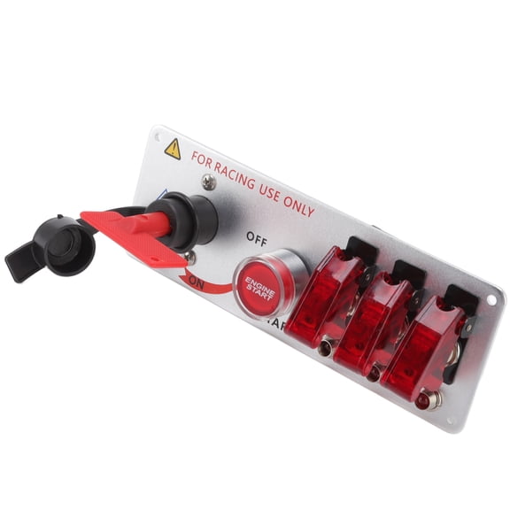 Rupoun 5 in 1 12V LED Toggle Ignition Switch Panel Engine Start Push Button for Racing Car RV Truck Red, Automotive Replacement Electrical Vehicle Switches, 12 Volt DC Power Control Panel, 10 inches
