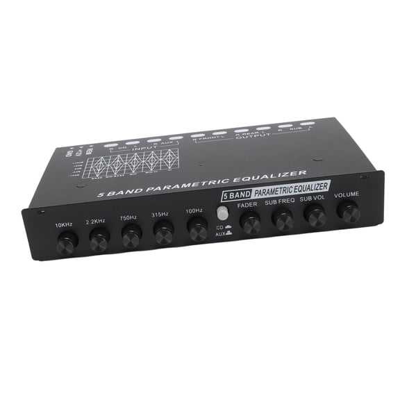 Rupoun 5 Band Car Sound Equalizer Adjustable EQ Car Amplifier Graphic Equalizer with CD AUX Input Front Rear Sub Output for Boat RV Motorcycle Stereo Tone Control Black