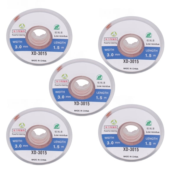 Rupoun 5 Pcs Solder Wick Clean Free Desoldering Braid Wire Strong Removal Ability Solder Sucker Tool, 0.12 in / 3 mm Width, 59.1 in / 1.5 m Length