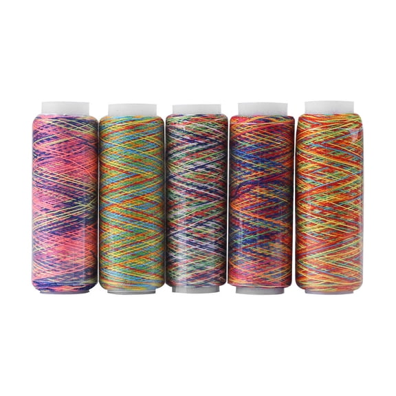 Rupoun 5-Piece Multicolor Gradient Sewing Thread Spools for Quilting and Embroidery, 120.3 Yards / 110 m Length per Spool