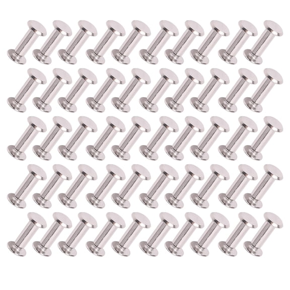 Rupoun 50 Pairs M5 Stainless Steel Rivet Nuts Flat Round Head Rivet Stud Set for Leather Craft Albums Scrapbooks Home DIY Projects (0.24x0.63x0.43in / 6x16x11mm)