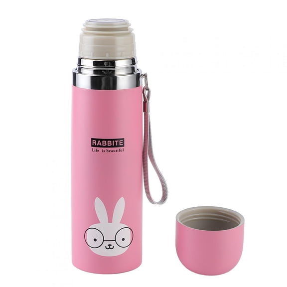 Rupoun 500ml / 16.9 oz Cartoon Vacuum Cup Portable Stainless Steel Insulation Water Bottle for Children Pink Rabbit Pattern Thermos
