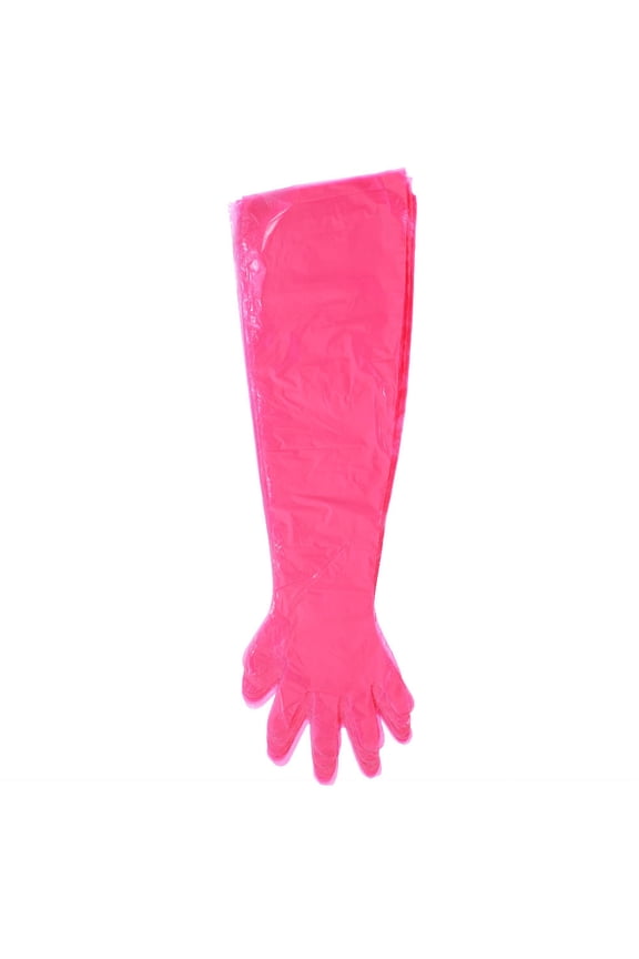 50Pcs Disposable Long Arm Veterinary Gloves, Soft PE, 85cm, Red, NonToxic, Acid Resistant, Ideal for Livestock Examination