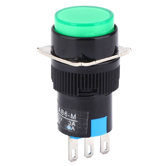 Rupoun 5PCS Momentary Push Button Switch LA16-11 AB6-M SPDT 3-Pin AC 250V 3A DC 30V 5A Round Electrical Switch Green