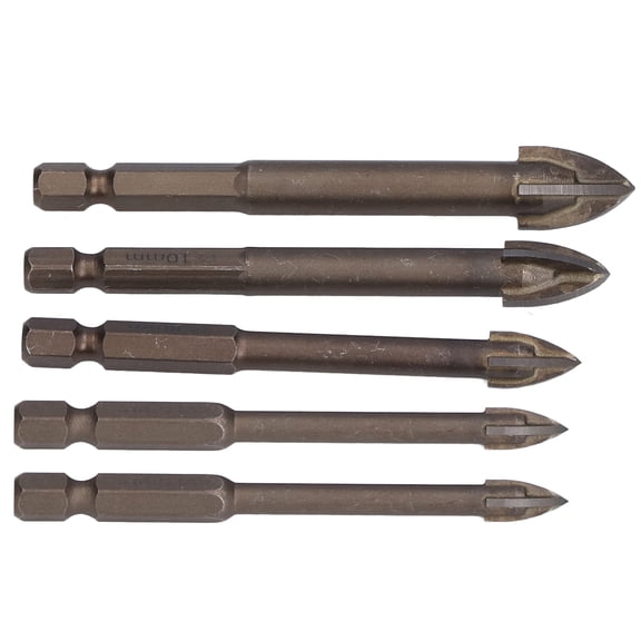 Rupoun 5Pcs Cross Tile Drill Bit Set, Premium Carbide Hex Shank Hole Opener Tool for Glass, Ceramic, Cement Wall, and Concrete Drilling, Includes 6mm to 12mm Sizes (0.24-0.47 in)
