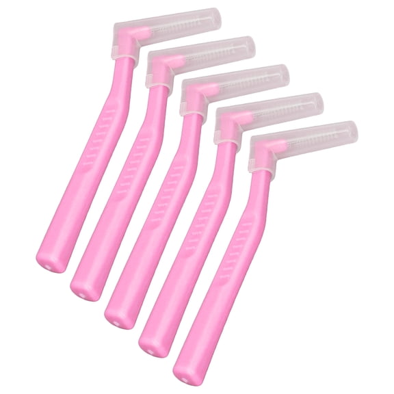Rupoun 5pcs L Shaped Interdental Brushes Effective Cleaning Plaque Removal Braces Brush for Tooth Care Pink, Compact Oral Care Tools, 5.5 inches / 14 cm, Lightweight 0.05 lbs / 22.5 g