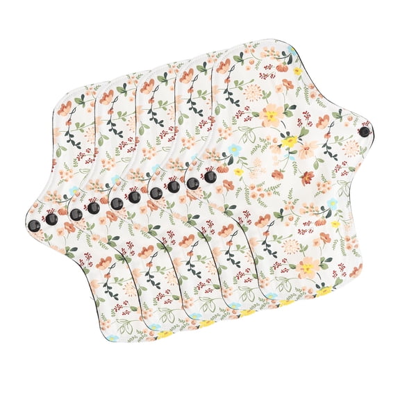 Rupoun 5pcs Washable Breathable Menstrual Pad Flower Pattern Reusable Cotton Sanitary Pad Panty Liners M (7.5 x 10.2 inches / 19 x 26 cm)