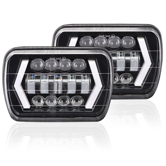 Rupoun 5x7 inches LED Headlights Assembly with High/Low Beam Rectangular Headlamps DRL Amber Turn Signal Waterproof Anti-Glare Pair, Black (12.7 x 17.8 cm)