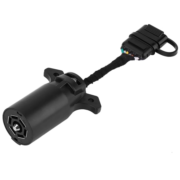 Rupoun 6-24V 7 to 4 Pin Trailer Plug Adapter Converter Round Socket to Flat Connector for Caravan Towbar RV Towing Accessories, Heavy Duty Weatherproof Plastic, Black (4.3 inches / 11 cm)