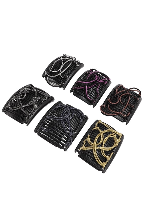 6 Pcs Adjustable Elastic Hair Combs Stretchy Double Comb Magic Hair Clips Creaseless Hair Accessories for Women Girls Thick Curly Wavy Hair Ponytail Holder (2.91 inches / 7.4 cm)