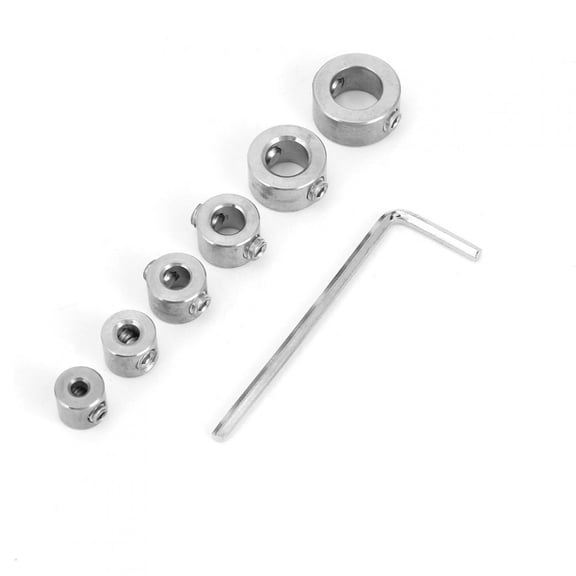 Rupoun 6-Piece 3-10mm (0.12-0.39 inches) Premium Stainless Steel Drill Depth Stop Bit Collar Set, Adjustable Drilling Limit Ring Positioner with Hex Wrench for Precise Woodworking Projects