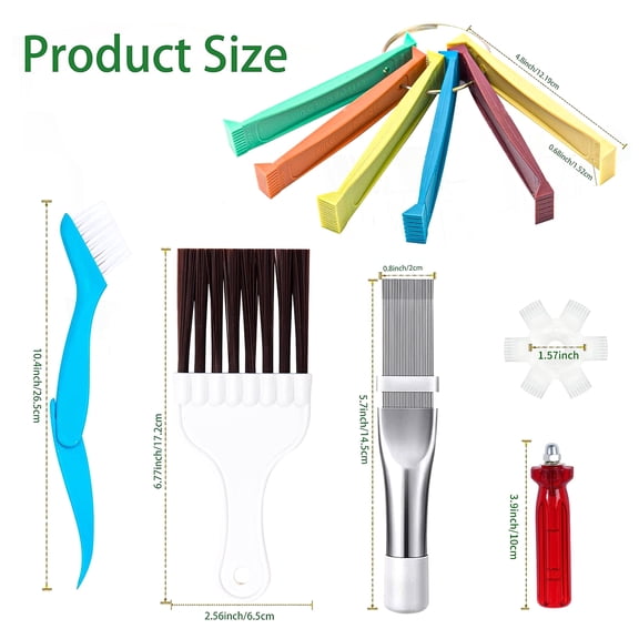 Rupoun 6-Piece Air Conditioner Fin Cleaner Set, Condenser Fin Comb, AC Coil Cleaning Whisk Brush, Refrigerator Evaporator Radiator Repair Tool Kit, Foldable Dust Brush, 11.02 inches / 28 cm