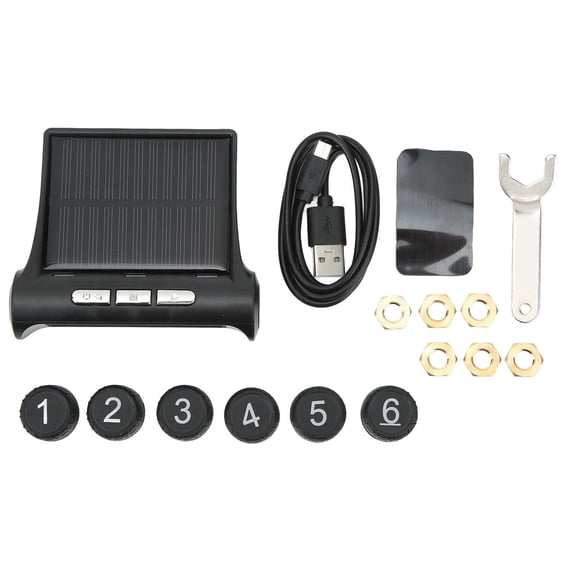 Rupoun 6 Wheel Tire Pressure Monitor System, DC 5V Stable Signal LCD Display, Accurate Alarm Sound Warning, 8bar Solar TPMS for Truck and RV