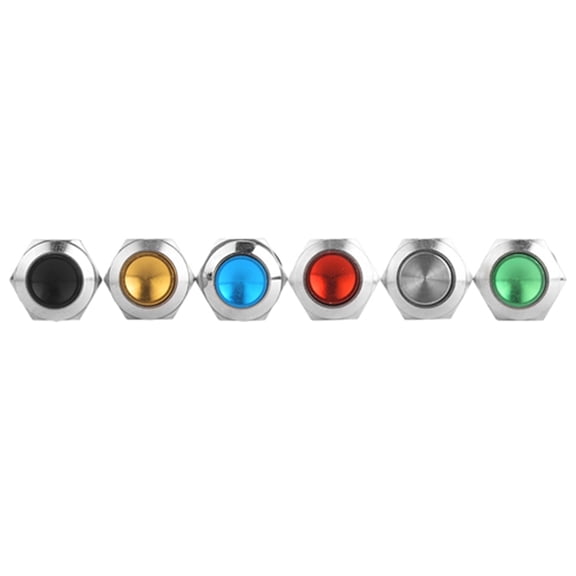 Rupoun 6Pcs 12mm / 0.47 inches Metal Button Switch 2 Pins IP67 Waterproof Reset Push Button Self-Reset Metal Switch Without Light On Off On (Red, Green, Yellow, Blue, Black, Metallic)