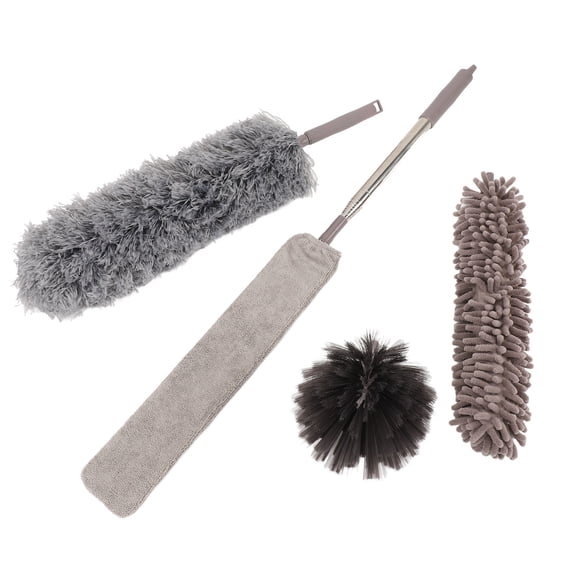 Rupoun 6Pcs Microfiber Duster Set with Telescopic Pole, 15-79 inches / 38-200 cm Extendable Cobweb Duster for High Ceilings, Fans, and Corners, Washable Cleaning Kit
