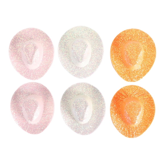 Rupoun 6Pcs Mini Western Cowboy Cowgirl Hat Dollhouse Accessories, Glitter Miniature Cute Doll Party Dress Hats (2.56 inches / 6.5 cm) - White, Pink, Orange