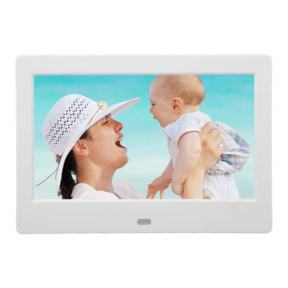 Rupoun 7 Inch IPS HD Digital Photo Frame WiFi Video Playback Electronic Picture Album with Built-in Speaker Remote Control 800x480 Resolution White EU Plug 100-240V