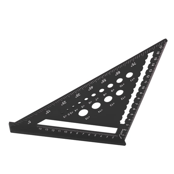 Rupoun 7 Inch Metric Rafter Square 90 Degree Protractor, Aluminum Alloy Black Woodworking Layout Tool for Carpenters, Thickened Triangle Ruler