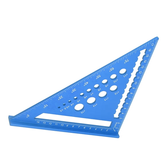 Rupoun 7 Inch Metric Rafter Square 90 Degree Protractor, Aluminum Alloy Blue Woodworking Layout Tool for Carpenters, Accuracy Triangle Ruler