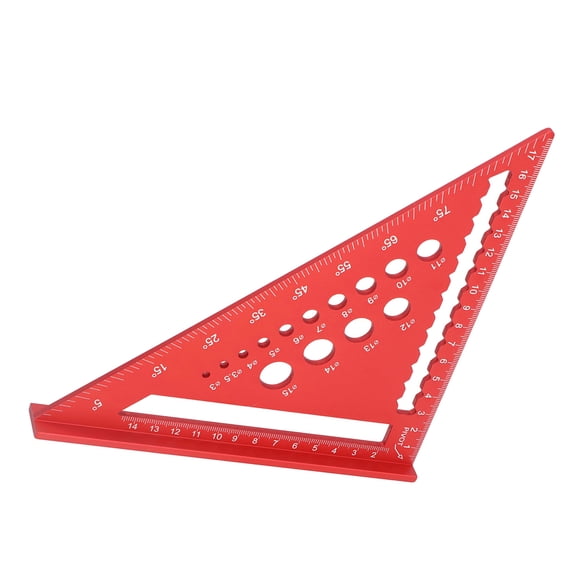 Rupoun 7 Inch Metric Rafter Square 90 Degree Protractor, Aluminum Alloy Red Woodworking Layout Tool for Carpenters, Multi-Purpose Ruler