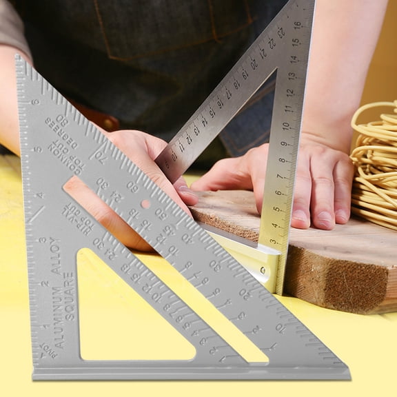 Rupoun 7 Inches / 17.78 cm Aluminum Alloy Triangle Ruler, Woodworking 45 / 90 Degree Measuring Tool, Thickened Layout Square with Laser Engraved Scales for Carpenter, Craftsman, DIY Construction