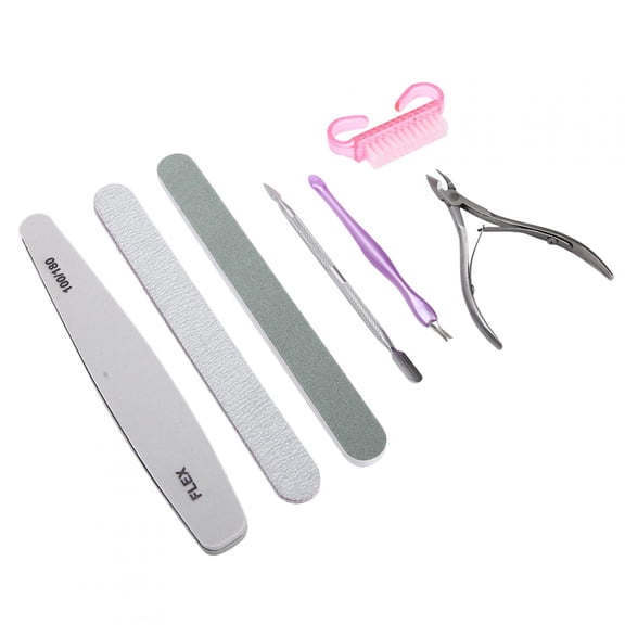 Rupoun 7-Piece Nail File Cuticle Nippers Steel Pusher Dead Skin Removal Manicure Tool Set, Professional Stainless Steel Pedicure Grooming Kit for Home and Travel (7.09 inches / 18.0 cm)