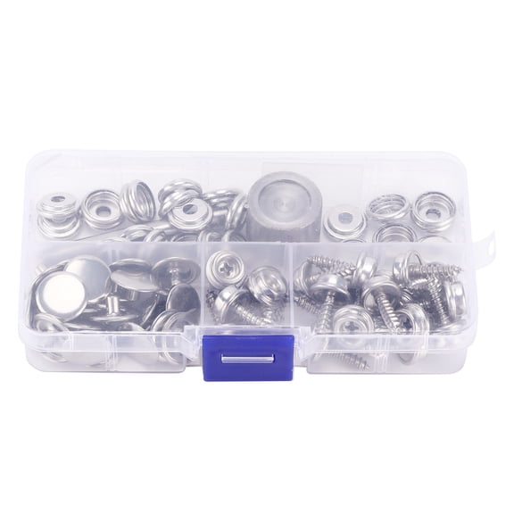 Rupoun 78 Pieces Snap Fastener Kit 15 mm / 0.59 in Stainless Steel Canvas Boat Cover Button Metal Screw Rivet Buckle Tool Set with Storage Box for Marine Grade Repair