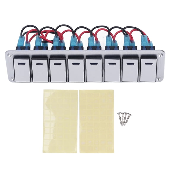 Rupoun 8 Gang Rocker Switch Panel 3 Pin LED Single Blue Light Indicate Toggle On Off Switch Control Panel 12-24V for Car RV Motorcycle Boat UTV 9.45 inches / 24 cm Silver