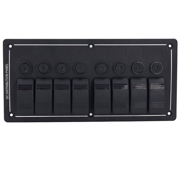 Rupoun 8 Gang Rocker Switch Panel with Overload Protector Pre Wired Toggle Switch Aluminum Alloy for 12V RV Marine Boat Bus Truck Automotive (9.4 inches / 240 mm)