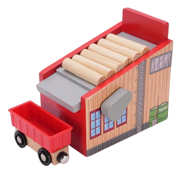 Rupoun 8 Pcs Wooden Train Track Accessories Expandable Wood Railway Toy Logging Camp Cargo Scene Compatible with Thomas Trains (5.9 inches / 15 cm)