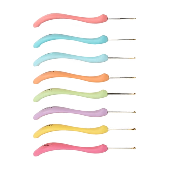 Rupoun 8-Piece Ergonomic Iron Crochet Hooks Set (1.0mm-2.75mm), Bend Handle Knitting Needles Kit for Scarves, Socks, and Intricate Weaving Projects, Multipurpose Crafting Tool (9.45 in / 24 cm)