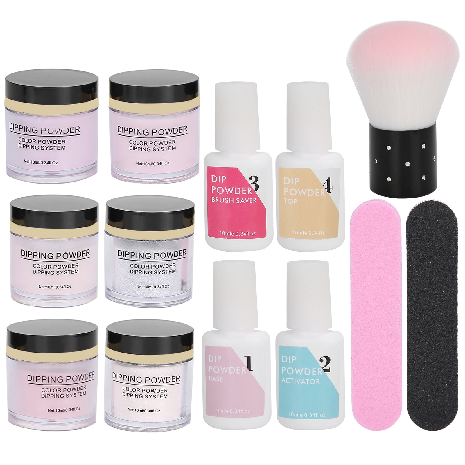 Rupoun 8-Piece Nail Dipping Powder Set, Base Coat Top Coat Dust Brush Manicure Tool Kit K1214 (7.48 inches / 19 cm)