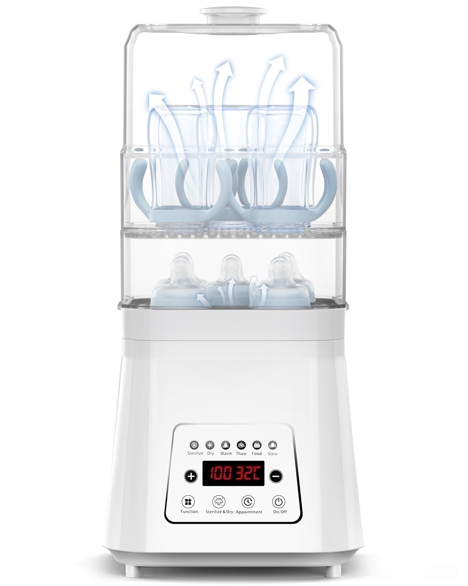 RUPOUN 8-in-1 Bottle Sterilizer and Dryer, Electric Steam with Baby Bottle Warmer, Food Prep, White