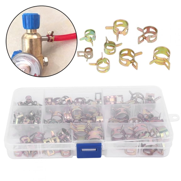 Rupoun 80pcs Galvanized Hose Clamps Spring Clip Assortment Set, 0.23-0.59 inches / 6-15 mm Tube Clamp Fasteners