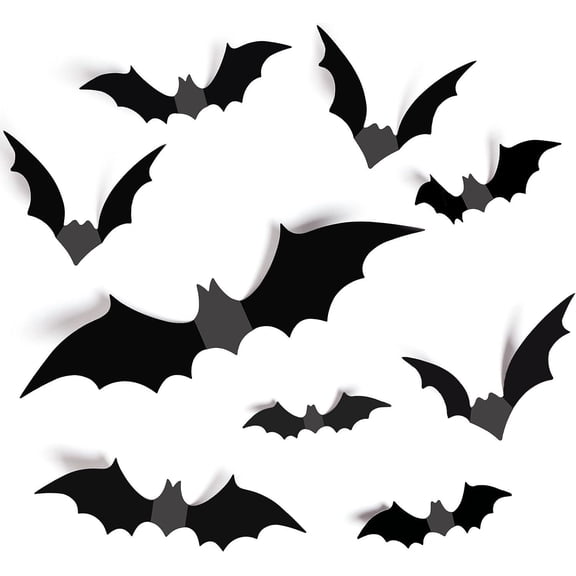 Rupoun 88 Pieces 3D Black Scary Bat Wall Stickers Reusable Halloween Decoration Decals 4 Sizes for Home Window Bathroom Indoor Decor (11.8 inches / 30 cm max)