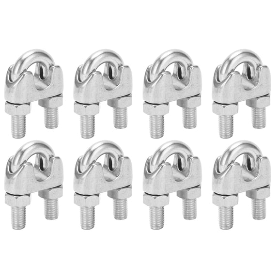Rupoun 8pcs 3/8 Inch M10 Stainless Steel Wire Rope Cable Clip Clamp U Bolt Saddle Fastener for Marine Rigging Lift 10mm Wire Rope Hardware Heavy Duty Corrosion Resistant