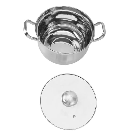 Rupoun 9.4 inches / 24 cm Stainless Steel Spill Proof Soup Pot with Glass Lid and Dual Handles