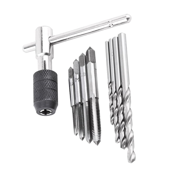 Rupoun 9-Piece Premium T-Shaped Screw Taps Wrench Twist Drill Bits Threading Hand Tool Kit Set for Professional and DIY Mechanical Repair Projects (11 inches / 27.94 cm Pack Length)