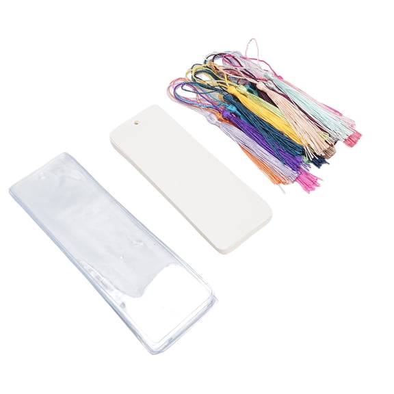Rupoun 90 Pieces Blank Bookmark Set with Tassels and Protective Sleeves, Rounded Corner Paper Book Marks Craft Kit for DIY Decoration, White, 7.87 inches / 20 cm