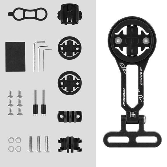 Rupoun Adjustable Angle Bicycle Computer Holder Out Front Bike Mount Cycling Extension Bracket Aluminum Alloy Handlebar GPS Support Multi-Compatible - Black