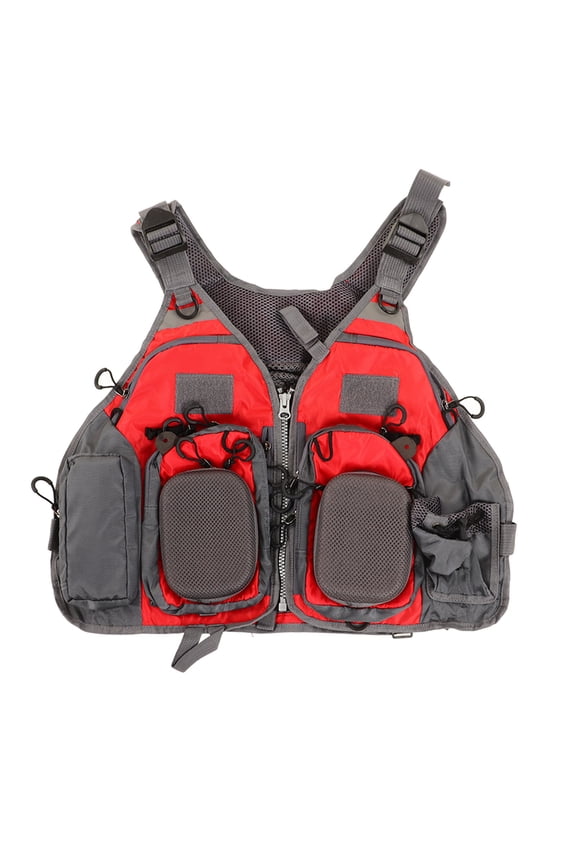 Adult Free Size Mesh Fly Fishing Vest Red Lightweight Breathable with Multiple Pockets 1 Count