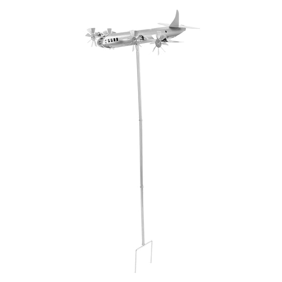 Rupoun Airplane Windmill Silver Metal Aircraft Wind Spinner Kinetic Art Decor for Garden Yard Patio Lawn Outdoor Weather-Resistant Ornament (12.6 inches / 32 cm)