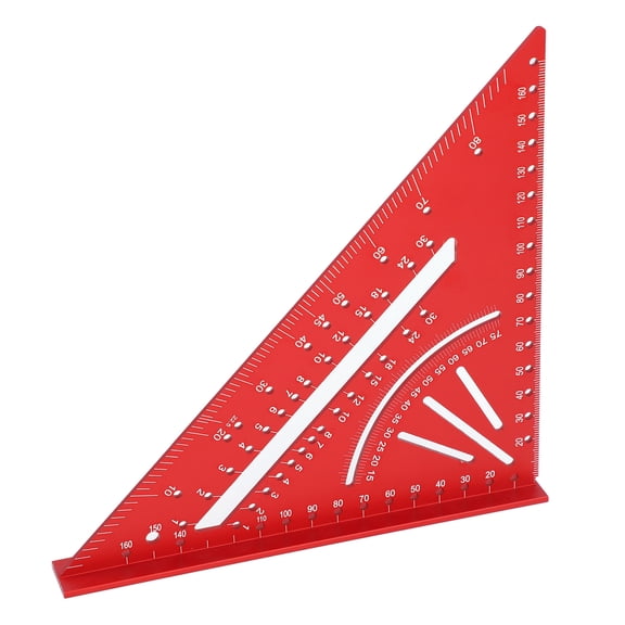 Rupoun Aluminum Triangle Ruler Metric 90 Right Angle Measuring Tool for Woodworking Clear Accurate Scales Red Carpentry Square 10.24 inches / 26 cm